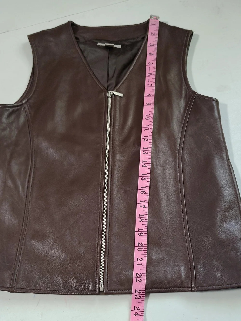 Nordstrom Lambskin Soft Leather Full Zip Vest Jacket Size XS Brown Grunge Biker